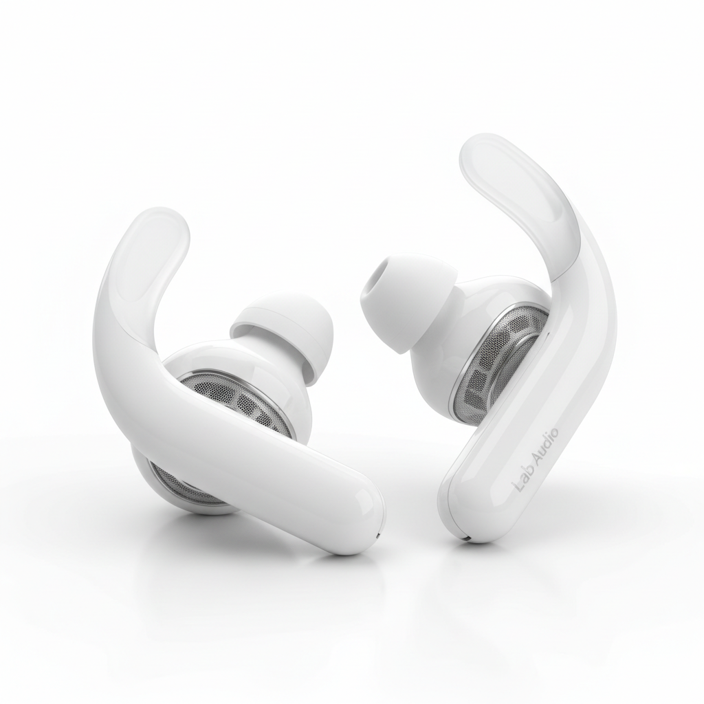 Brand: Lab Audio

Color: Lab Audio White

Features:

Flexible, secure-fit wingtips for all-day comfort and stability
Custom acoustic platform delivers powerful, balanced sound
Spatial Audio with dynamic head tracking for immersive music, movies, and games
Three distinct listening modes: Active Noise Cancelling, and Transparency Mode, and Adaptive EQ
Enhanced by the Lab Audio H1 chip for Automatic Switching, Audio Sharing (with another pair of Lab Audio headphones or Lab Audio Lab Audio), and Lab Audio